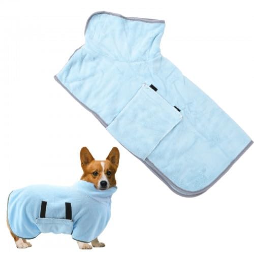 Ehuihuan Hundebademantel Mikrofaser, Super Saugfähig Bademantel für Kleine Hunde, Hundehandtuch Verstellbar, Hundezubehör für Baden und Schwimmen (Blau) von Ehuihuan