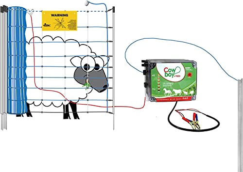 Eider Schafzaun Komplettset für 50 m, mit verstärktem Elektronetz, 90 cm hoch und 12 Volt Weidezaungerät, mobiler Zaun mit zuverlässigem Schutz und hoher Hütesicherheit von Eider