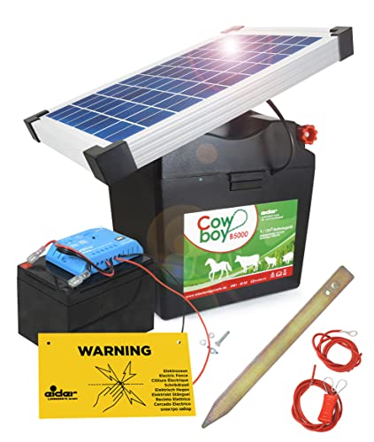 Eider Weidezaungerät Cowboy B5000 - mit 12V Akku & 10 Watt Solarmodul - nahezu wartungsfrei - Akku Wird über die Sonne wiederaufgeladen - Made in Germany von Eider