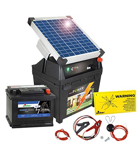 Eider Weidezaungerät ecoPOWER1000-12 Volt, mit 10 Watt Solar & Akku - mit Tiefenentladeschutz - handliches Elektrozaungerät zum Hüten von Nutztieren und Pferden von Eider