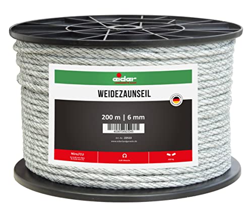 Eider Weidezaunseil, 6 mm Ø, weiß/grün - 200 m Rolle - sehr Gute Leitfähigkeit von nur 0,05 Ohm/m - Leiterbündelung durch Verflechtung - Made in Germany (1 Rolle) von Eider