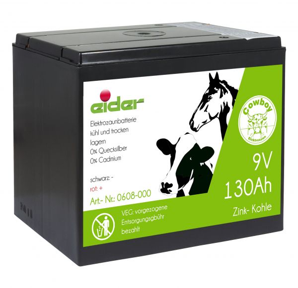 Eider Zink-Kohle 9V - 130 Ah Weidezaunbatterie - Batterie für Weide... von Eider