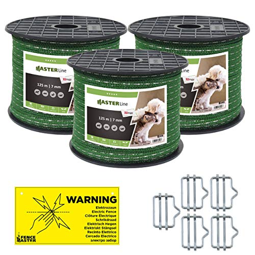 TLDmax Weidezaunband, 7 mm, Premium Band - ideal für den Gartenbereich - unauffällig und leitfähig - inkl. Warnschild & Verbindern (3 Rollen (375 m)) von Eider