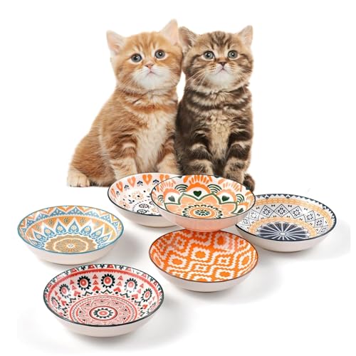 6 x Futternäpfe für Katzen, 14 cm, Keramik, breite, flache Futternäpfe für Haustiere, Wasser oder Futter für Innenkatzen, Kätzchen, Welpen und kleine Hunde, spülmaschinenfest, 240 ml von Eidoct