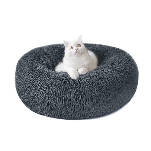 Eidoct Plüsch-Donut-Katzenbett, rund, weich, flauschig, Plüsch-Haustierbett mit rutschfester Unterseite, Kätzchen-Hundenest, waschbar, Katzen-Schlafbett, Kätzchen, Schlafen (dunkelgrau) von Eidoct