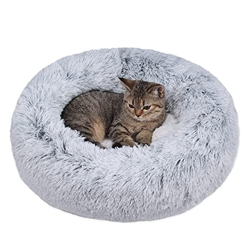 Eidoct Plüsch-Donut-Katzenbett, rund, weich, flauschig, Plüsch-Haustierbett mit rutschfester Unterseite, Kätzchen-Hundenest, waschbar, Katzen-Schlafbett, Kätzchen, Schlafen (hellgrau) von Eidoct