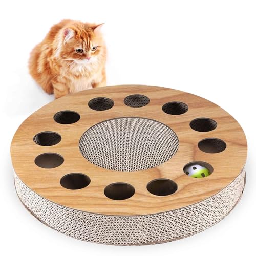 Kratzbrett Katzenspielbrett mit 2 Glockenbällen Hochdichte Wellpappe Interaktives Katzenspielzeug Futterspielzeug mit Katzenminze für Indoor Katzen von Eidoct