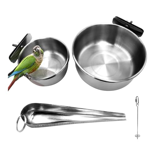 Eighosee 4 Stück Edelstahl-Vogelfutterschalen, Vogelfutterspender, Papageien-Futter- und Wassernäpfe mit Klemme, Haustierkäfig-Becherhalter von Eighosee