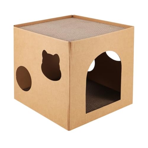 Eighosee Katzenhaus Kratzbox Katzen-Papphaus mit Kratzpad für Katzen, Kätzchen zum Katzengeburtstag von Eighosee