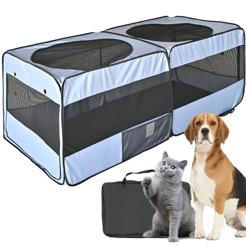 EighteenTek 2-in-1 faltbarer Haustier-Laufstall für Hunde und Katzen, leicht, tragbar, mit waschbaren Haustier-Pee Pads und leicht zugänglichen Türen (groß, 186,7 cm L x 95,2 cm B x 71,1 cm H) von EighteenTek