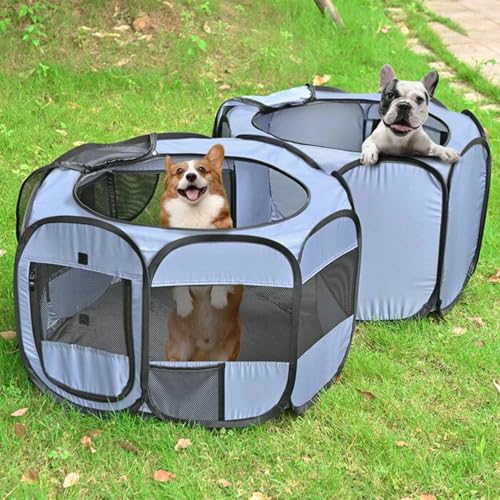 EighteenTek Haustier-Laufgitter, tragbar, Pop-Up-Käfig, Zaun für Hunde, Katzen, Kätzchen, Outdoor, Innenbereich, Spielzelt, Doppelzimmer, 228 x 114 x 71 cm von EighteenTek