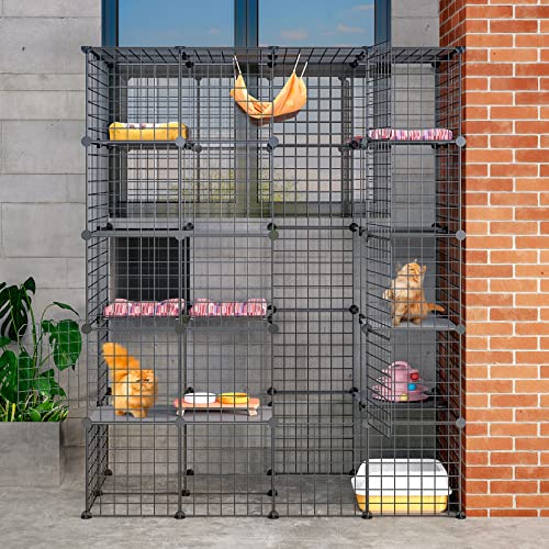 Eiiel DIY Großes Katzengehege Outdoor Katzenkäfig Katzenhaus mit 6 Springplattformen für Spielterrasse mit großem Eingang, leicht zu reinigen von Eiiel