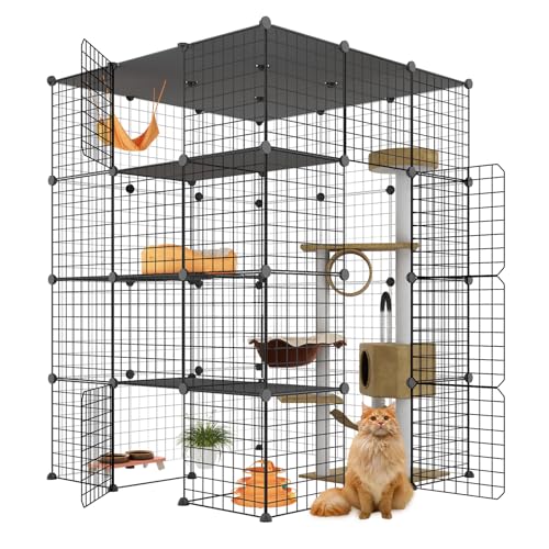 Eiiel Großer Katzenkäfig, Tiergehege, Katzenlaufstall, abnehmbarer Metalldraht, für den Innenbereich, DIY-Zwinger, großer Trainingsplatz, ideal für 1-4 Katzen von Eiiel