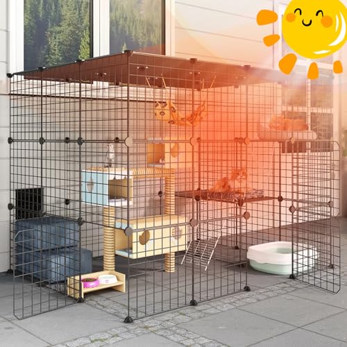 Eiiel OutdoorCat Käfiggehege mit super großer Eingangstür, 55,1 x 41,3 x 41,3 cm (L x B x H), Katzenhaus mit Plattformen, DIY Hundehütte, großer Trainingsplatz, ideal für 1–4 Katzen von Eiiel