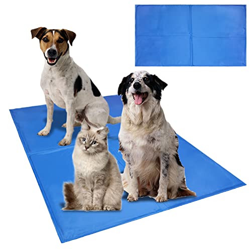 Einfeben Hund Kühlmatte, Hundekühlmatte Selbstkühlend Kühlmatte Katzen, Druckaktivierte Ungiftiges Gel Faltbare Wasserdicht Reißfest Selbstkühlend Kältematte,XL 100x70 cm,Blau von Einfeben