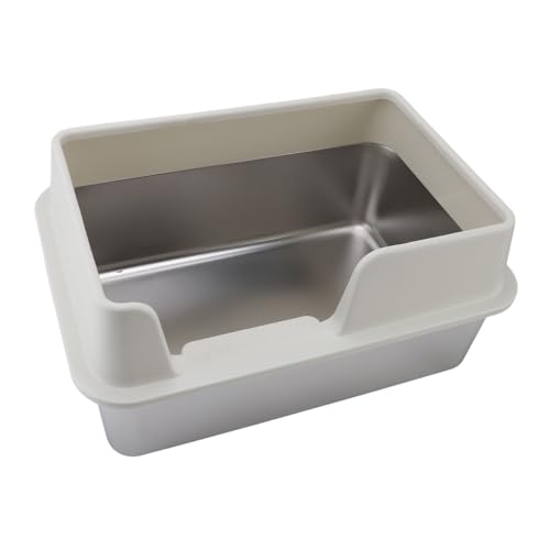 Ejoyous Katzentoilette aus Edelstahl, 19,7 X 13,8 X 9,8 Zoll, Seitlich Geschlossene Katzentoilette mit Schaufel und Seitlichem Eingang für Katzen und Kleine Haustiere (White) von Ejoyous