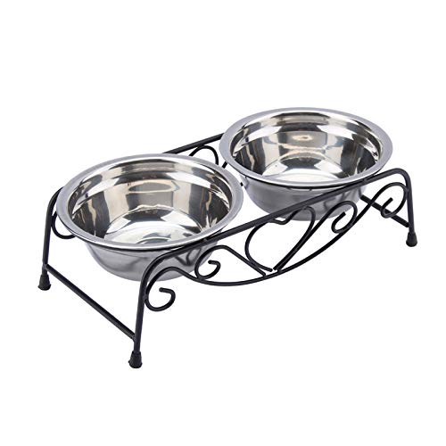 Ejoyous Pet Feeder für Hund Katze Edelstahl Näpfe Futter- und Wassernäpfe mit Retro Eisenständer Regal Ständer Double Diner Feeder Schalen Geschirr für Kleine Mittlere Hunde und Katzen von Ejoyous