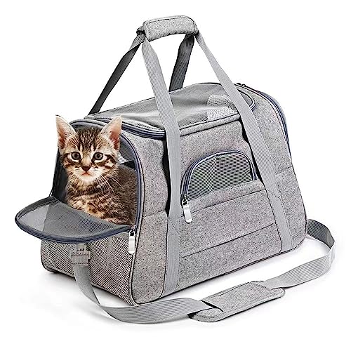 Tragbarer Haustierträger für kleine Hunde und Katzen unter 10kg, Weiches Plüschpolster, Atmungsaktiv und Bequem, Verstellbare Schultergurte, für Haustierausflüge und Reisen (Grey) von Ejoyous