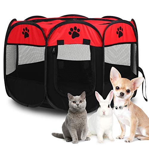 Transportkäfig Faltbares Haustier Zelt, 8-Panel Mesh Oxford Welpenauslauf Welpenlaufstall Tierlaufstall mit mit Reißverschluss für Hunde Katzen Hasen & Kleintiere im Innen und Außenbereich Picknick von Ejoyous