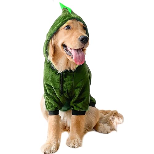 Eladcncmc Fleece-Dinosaurier-Kostüm für große Hunde, warmer Pullover, Overall für Haustiere, Halloween, Cosplay, Mottoparty, Haustier-Outfit von Eladcncmc