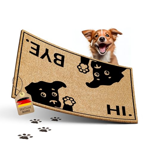 ElbFuchs® Fußmatte Hund Kokos 60x40cm | HI & Bye Hund | [EXTRA LANGLEBIG & rutschfest] | Kokosmatte Fussmatte lustig Aussen & Innen | Fußabtreter für Haustür | Fußmatte witzig Hundemotiv von ElbFuchs