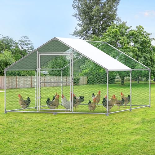 Eldzenith Hühnerstall, XL 12 m² Lauffläche, Bieten Ihre Geflügel ein Sicheres & Komfortables Zuhause im Freien, Freilaufgehege mit Sonnendach & PVC Gitter, Tür mit Verriegelung, aus Stahl (4 x 3 x 2 m von Eldzenith