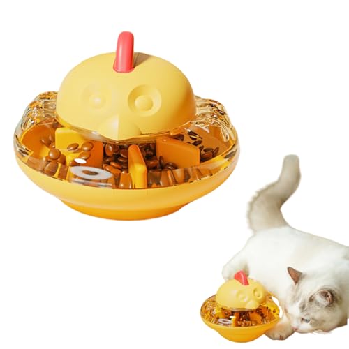 Elecpioneev Interaktives Haustierspielzeug Feeder Wackelschale für Katzen Hunde IQ Training Anti-Verschütten Slow Feeder Puzzle Fun Treat Dispenser für übergewichtige Haustiere und Kaukontrolle (Gelb) von Elecpioneev