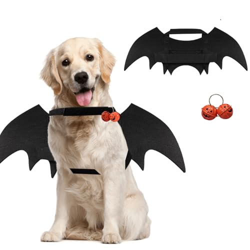 Katzen Halloween kostüm Hund Fledermaus flügel, hundekostüm Halloween Inklusive fledermausflügel Hund und Kürbisglocken,für Haustier Halloween Party,Cosplay(L) von Eledreme