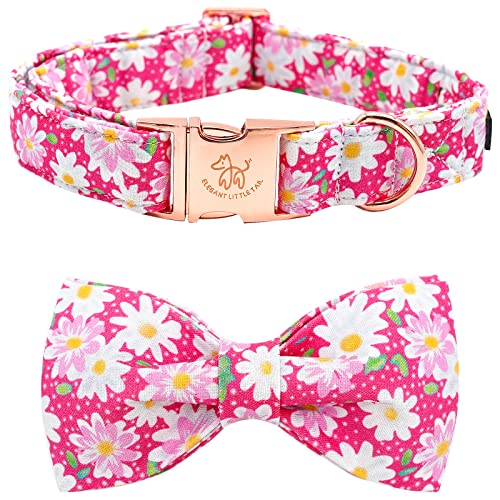 Elegant Littel Tail Hundehalsband, Hundehalsband mit Fliege, Rosa Floral Mädchen Hundehalsbänder Geschenk Niedliche Hundeschleife Haustier Einstellbare Hundehalsbänder für kleine Hunde von Elegant little tail