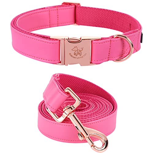 Elegant little tail Hundehalsband und Leine aus Leder, Rosa, langlebiges Hundehalsband, Mädchen- oder Jungenhalsband, verstellbare Hundehalsbänder für große Hunde, Hals 40,64-60cm von Elegant little tail