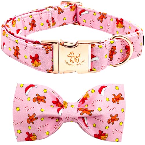 Elegant little tail Weihnachten Hundehalsband, Lebkuchenmann Druck Haustier Halsband Hundehalsband mit Schleife rosa niedlichen Welpen Halsband einstellbare Hundehalsband für große Welpen von Elegant little tail