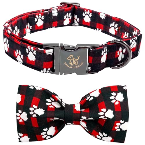 Elegant little tail Weihnachten Hundehalsband, rot kariert Haustier Halsband Urlaub Hundehalsband mit Schleife niedlichen Hundehalsband einstellbare Hundehalsbänder für X-Large Hunde von Elegant little tail