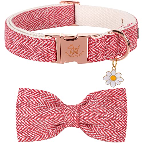 Elegant little tail Weihnachts-Hundehalsband mit Schleife – Herringbone Rot Weiß Hundehalsband Schleife Langlebiges Fliegehalsband Haustier-Hundehalsband für X-Small-Hunde von Elegant little tail