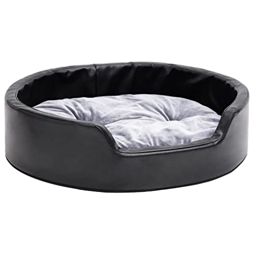 Eleganz Hundebett, Hundekissen 69x59x19cm: Hundematte Waschbar, Dog Bed Schwarz-Grau Plüsch und Kunstleder von Eleganz