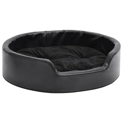 Eleganz Hundebett Hundekörbchen Mittelgroße Hunde, Hundebett Abwaschbar, Hundebett Mit Rand Schwarz 69x59x19 cm Plüsch und Kunstleder von Eleganz