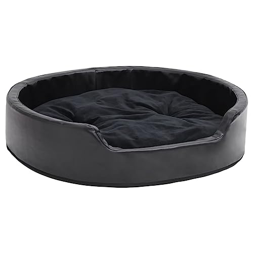 Eleganz Hundebett Mittelgroße Hunde, Hundebett Waschbar Hundekorb, Rutschfestes Hundekörbchen, Schwarz 79x70x19 cm Plüsch und Kunstleder von Eleganz