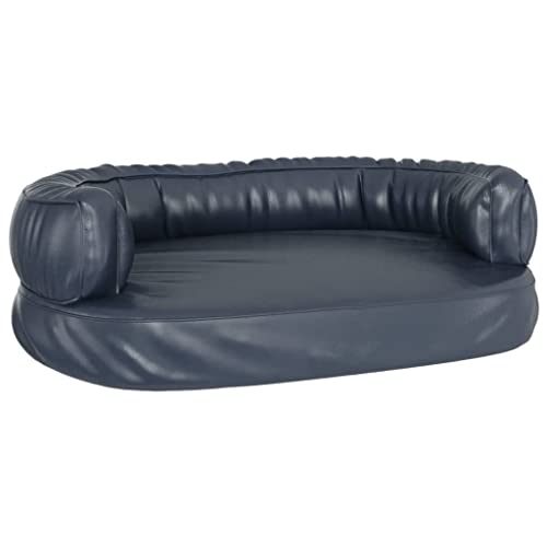 Hundebett Ergonomisch Schaumstoff Dunkelblau - waschbar [60x42cm Kunstleder] Hundekissen, Hundekorb für mittelgroße & kleine Hunde von Eleganz