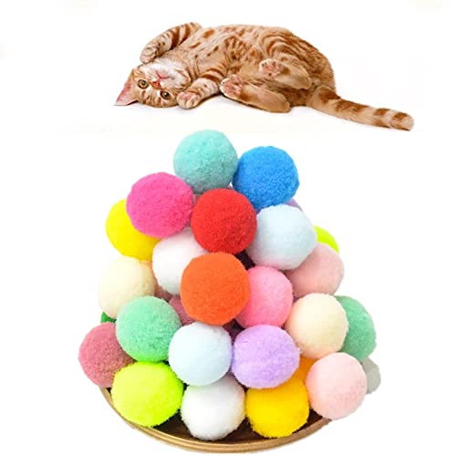 Elionless Katzenspielzeug Ball,70 Stück Bunte Hüpfbälle Cat Pompom Bälle Pet Interaktives Spielzeug Plüsch Kratzbälle für Katzen Kätzchen Hunde von Elionless