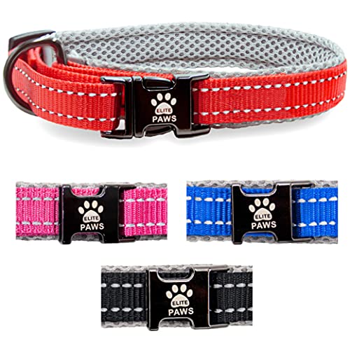 Elite Paws® Hochwertiges Hundehalsband, Metallschnalle, bequem, weich gepolstertes Netz, reflektierende Nähte, verstellbar, stark, Welpen/XS/S/M/L/XL, für Jungen/Mädchen, Haustierrassen (60 cm - 65 von Elite Paws