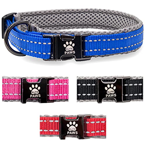 Elite Paws Premium Hundehalsband, haltbare schwarze Metallschnalle, starkes Nylon mit weichem, atmungsaktivem Mesh-Pad, reflektierende Nähte, kleine/mittel/große Hunde (25-30 cm, blau/grau) von Elite Paws