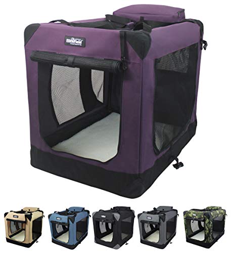 EliteField Hundeboxen, Transportbox faltbar mit 3 Türen, weich, mit Tragetasche und Fleece-Bett, für drinnen und draußen, 50,8 cm L x 35,6 cm B x 35,6 cm H, Violett von EliteField