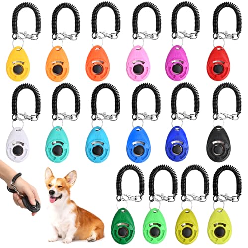 16 Stück Hunde Clicker, Pet Training Profi Clicker, Hundetraining Klicker mit Handschlaufe, Haustier Training Clicker, Hunde Klicker Set mit Großem Knopf für Hunde Pferde Katzen von Elitecran