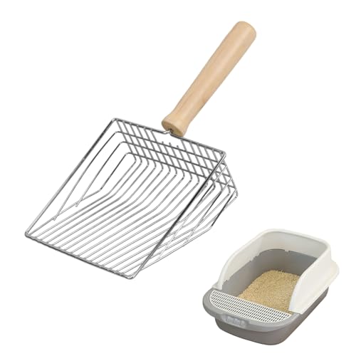 Elitecran Katzenstreuschaufel aus Metall, Katzenschaufel für katzenklo, Streuschaufel Katzen mit Holzgriff, Reinigungsschaufel für Katzentoilette, Katzenstreu Siebschaufel, Metal Cat Litter Box Scoop von Elitecran