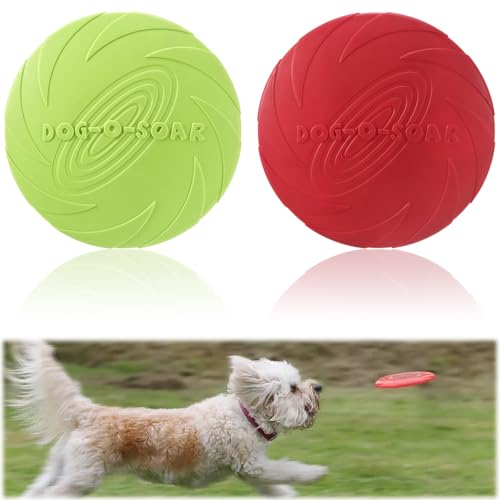 2er-Pack Hunde-Frisbee, Haustier-Frisbee, 15 cm großes Hunde-Frisbee, schwimmfähig für das Wurftraining Fliegende Untertasse, geeignet für Land und Wasser, Hundetraining und Spielen, rote, grüne flieg von Elkuaie