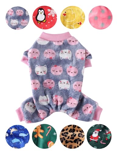 Ellenlove Hunde-Pyjama für kleine Hunde, Weihnachtsanzug, Mädchen, Jungen, niedliche Haustierkleidung, kaltes Wetter, Hunde-Fleecepullover, Overall (Katze, groß) von Ellenlove