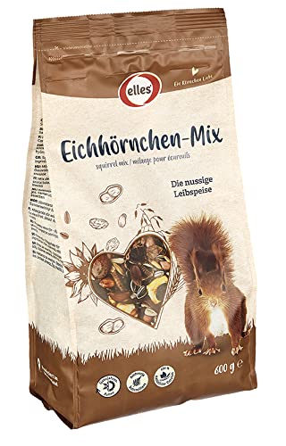 Elles Eichhörnchenfutter 600g I Nussige Vielfalt I Vitamine für Winter I Mit Erdnüssen, Hasel-, Zirbel- und Walnüssen, 100% natürlich I Dem natürlichen Speiseplan nachempfunden von Elles