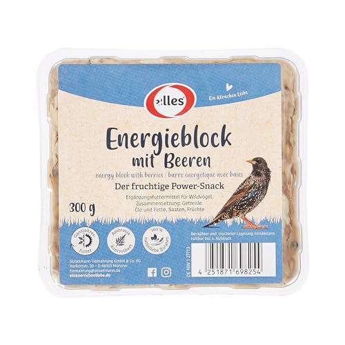 Elles Energieblock mit Beeren 300g I Fruchtiger Power-Snack für Wildvögel | 100% natürliche Zutaten | Ganzjährige Fütterung und Ambrosia-kontrolliert von Elles