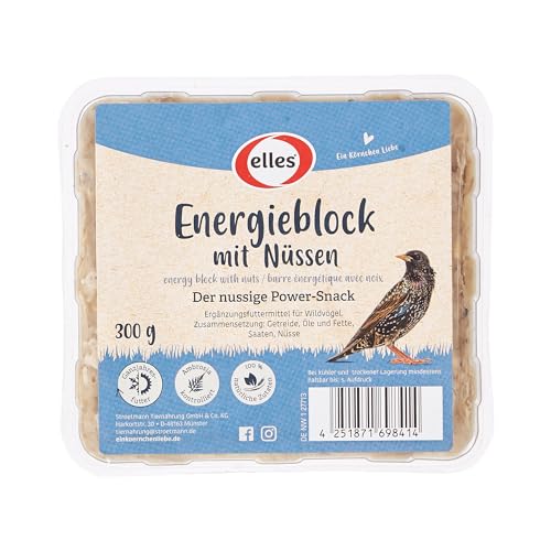 Elles Energieblock mit Nüssen 300g I Nussiger Power-Snack für Wildvögel | 100% natürliche Zutaten | Ganzjährige Fütterung und Ambrosia-kontrolliert von Elles