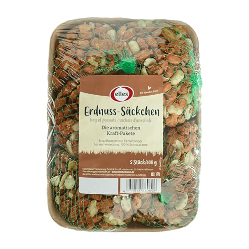 Elles Erdnüsse im Säckchen 5er-Pack, 400g | Wildvogelfutter | Aromatisch & energiereich | 100% natürlich | Portionierte Beutel für einfache Ganzjahresfütterung von Elles