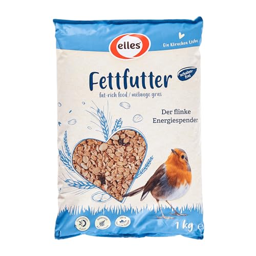 Elles Fettfutter 15 x 1kg I Energiefutter mit 100% natürlichen Zutaten | Ganzjähriges Wildvogelfutter für prächtige Gartenvögel | Schalenfrei | Ideal für Terrasse & Balkon von Elles